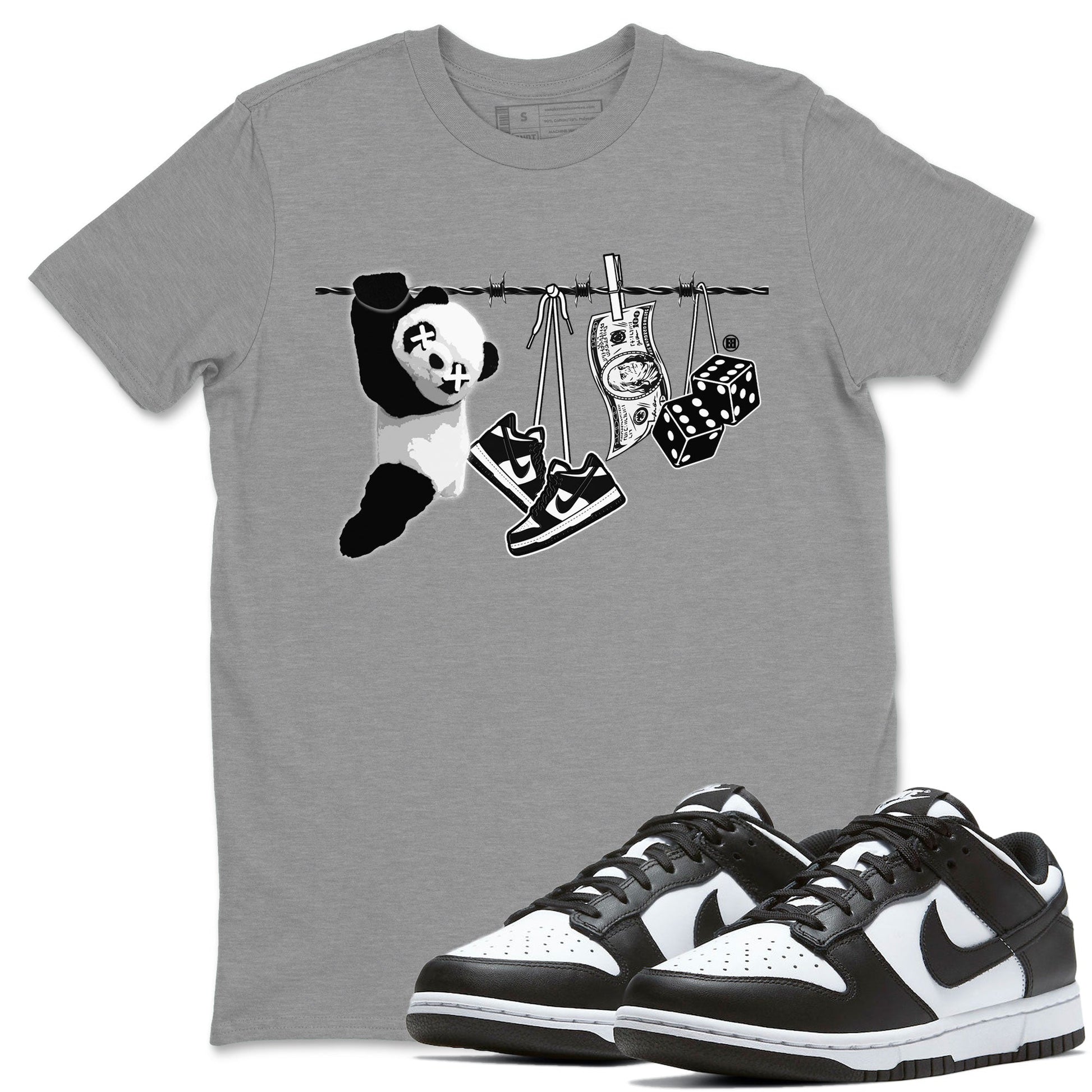 Dunk Panda shirt to match jordans Clothesline sneaker tees Dunk White Black Panda SNRT Sneaker Tees Unisex Heather Grey 1 T-Shirt