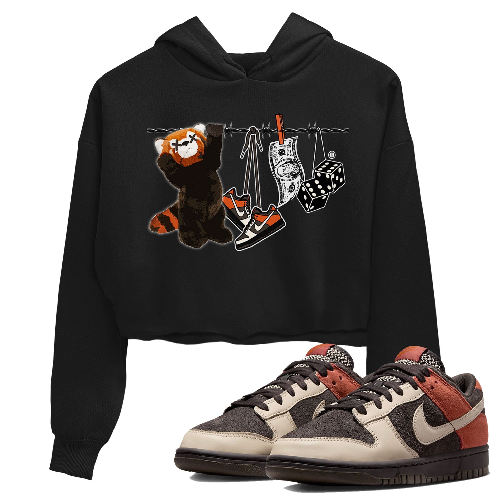 Dunk Red Panda shirt to match jordans Clothesline sneaker tees Dunk Low Red Panda SNRT Sneaker Tees Black 1 Crop T-Shirt
