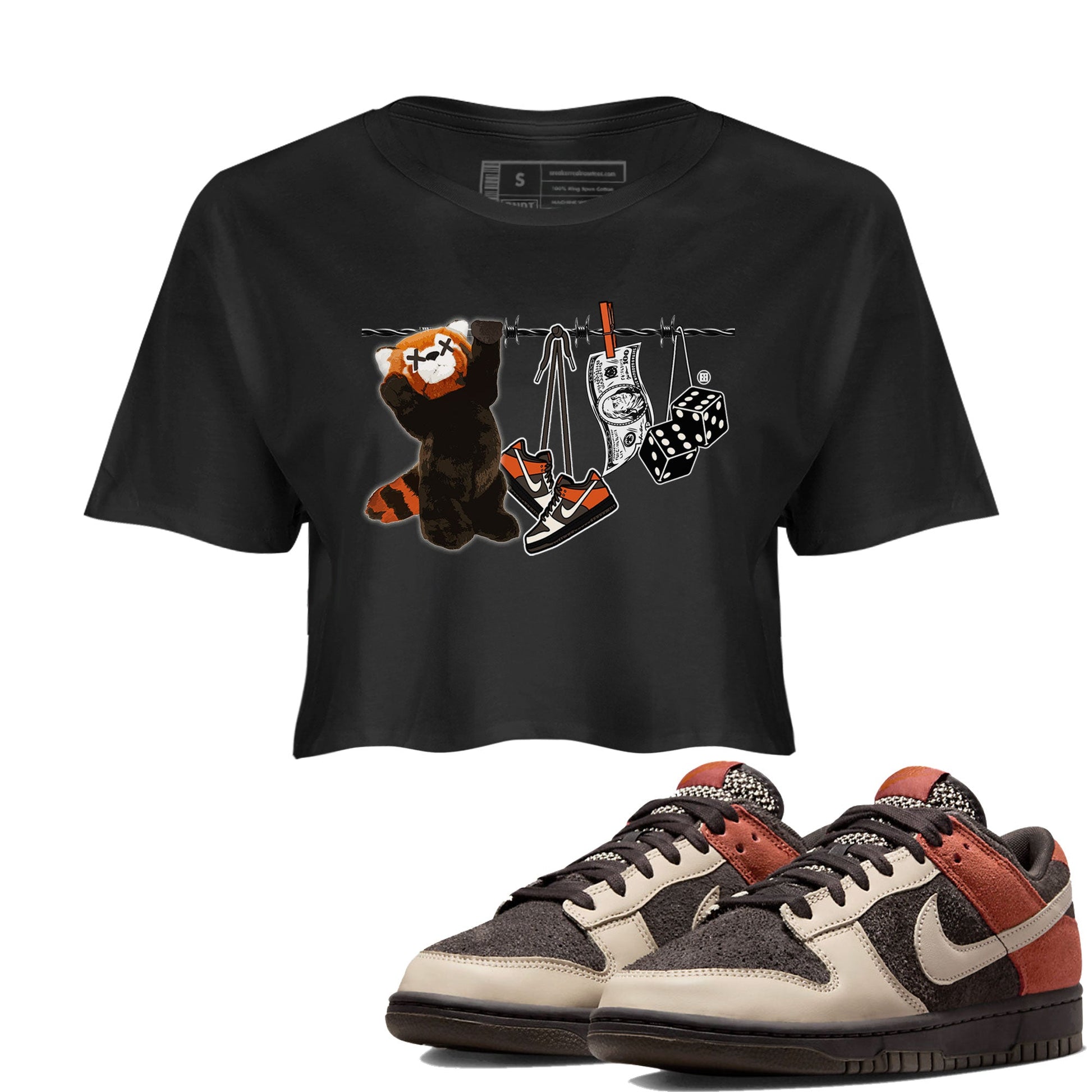 Dunk Red Panda shirt to match jordans Clothesline sneaker tees Dunk Low Red Panda SNRT Sneaker Tees Black 1 Crop T-Shirt