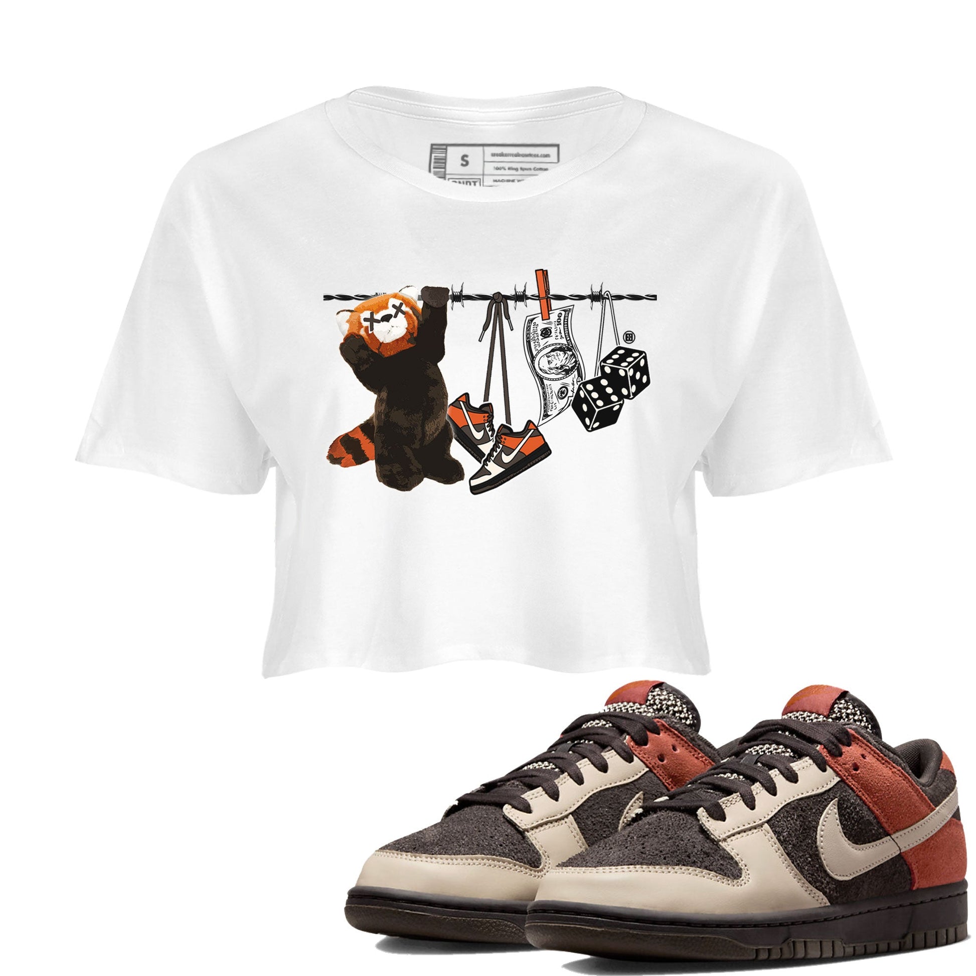 Dunk Red Panda shirt to match jordans Clothesline sneaker tees Dunk Low Red Panda SNRT Sneaker Tees White 1 Crop T-Shirt