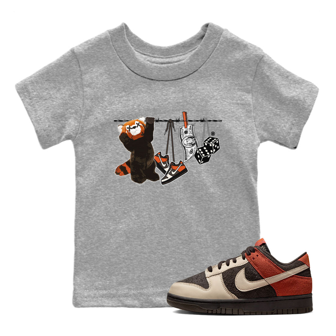 Dunk Red Panda shirt to match jordans Clothesline sneaker tees Dunk Low Red Panda SNRT Sneaker Tees Baby Toddler Heather Grey 1 T-Shirt