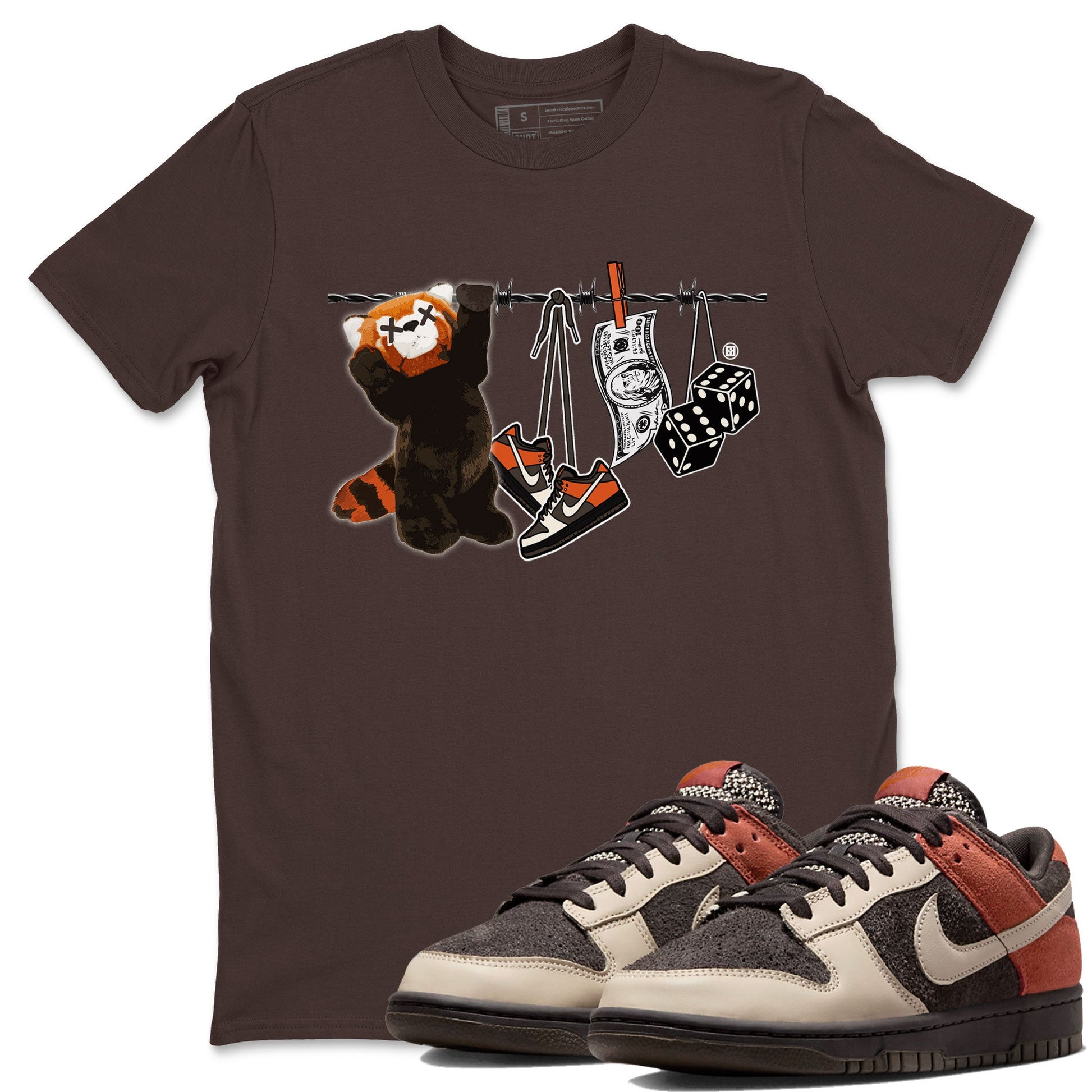 Dunk Red Panda shirt to match jordans Clothesline sneaker tees Dunk Low Red Panda SNRT Sneaker Tees Unisex Dark Chocolate 1 T-Shirt