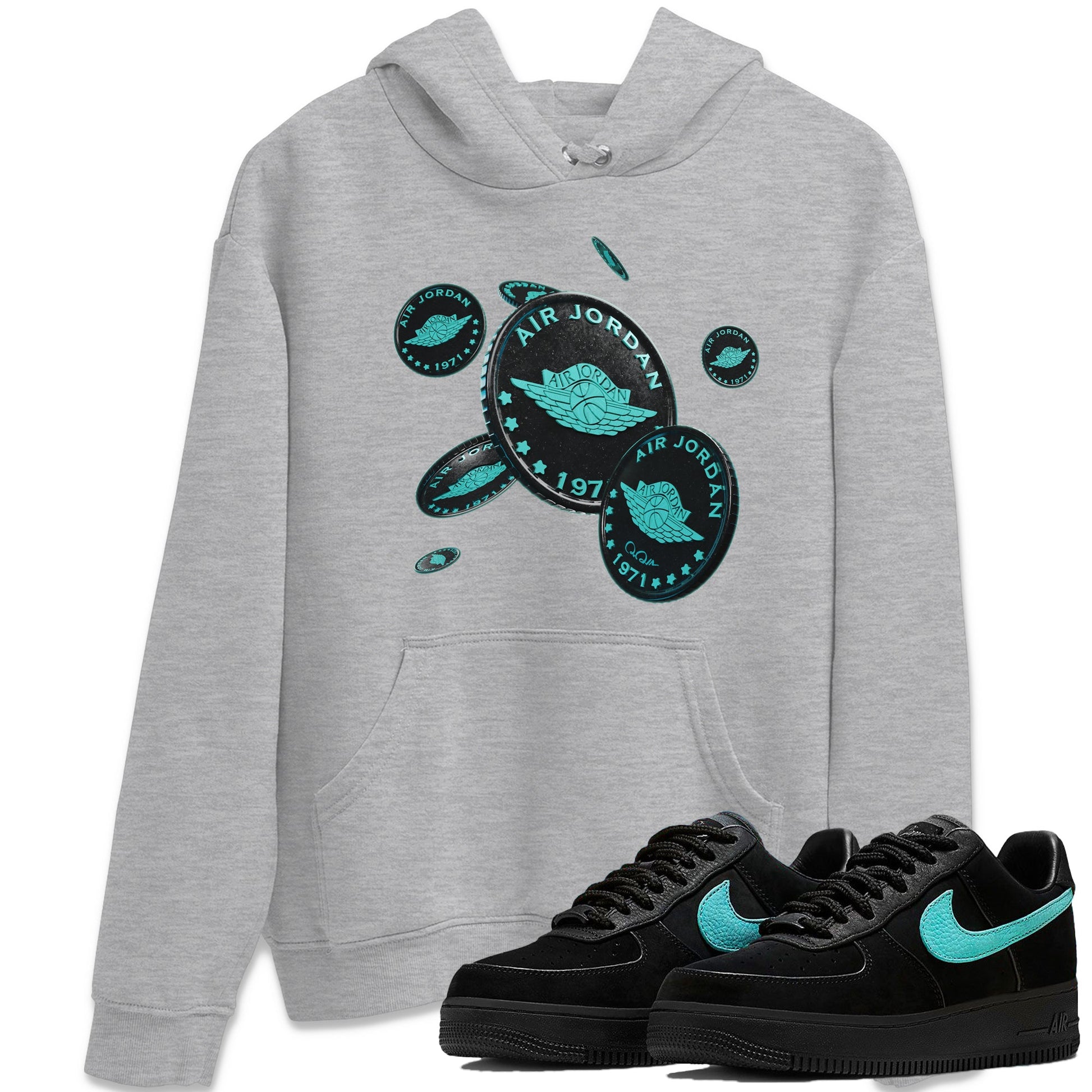 Air Force 1 Tiffany Sneaker Match Tees Coin Drop Sneaker Tees Nike Tiffany AF1Sneaker Release Tees Unisex Shirts Heather Grey 1