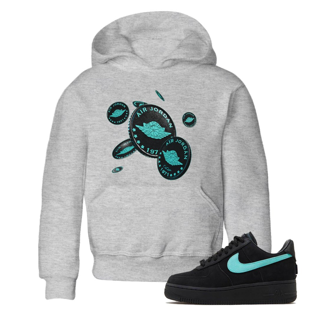 Air Force 1 Tiffany Sneaker Match Tees Coin Drop Sneaker Tees Nike Tiffany AF1Sneaker Release Tees Kids Shirts Heather Grey 1