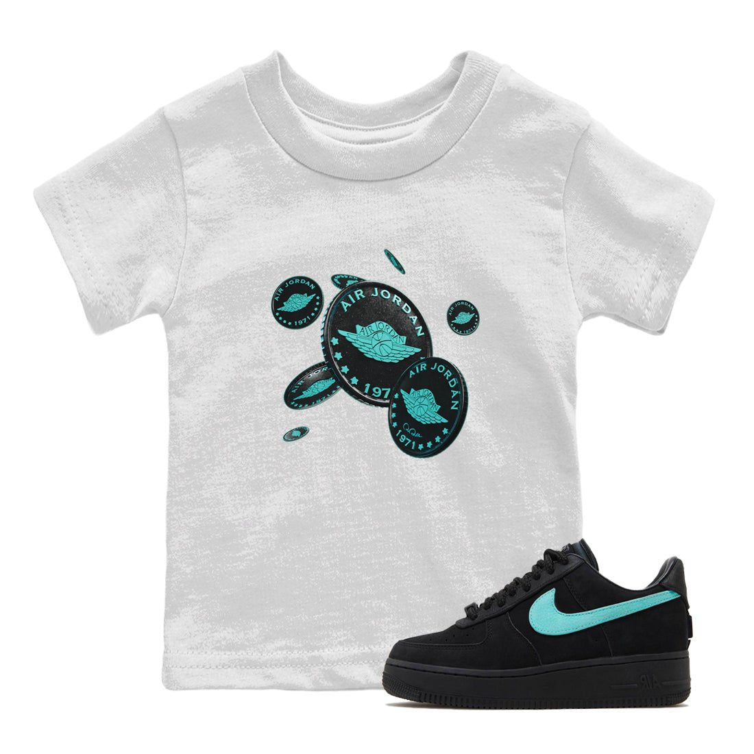 Air Force 1 Tiffany Sneaker Match Tees Coin Drop Sneaker Tees Nike Tiffany AF1Sneaker Release Tees Kids Shirts White 1