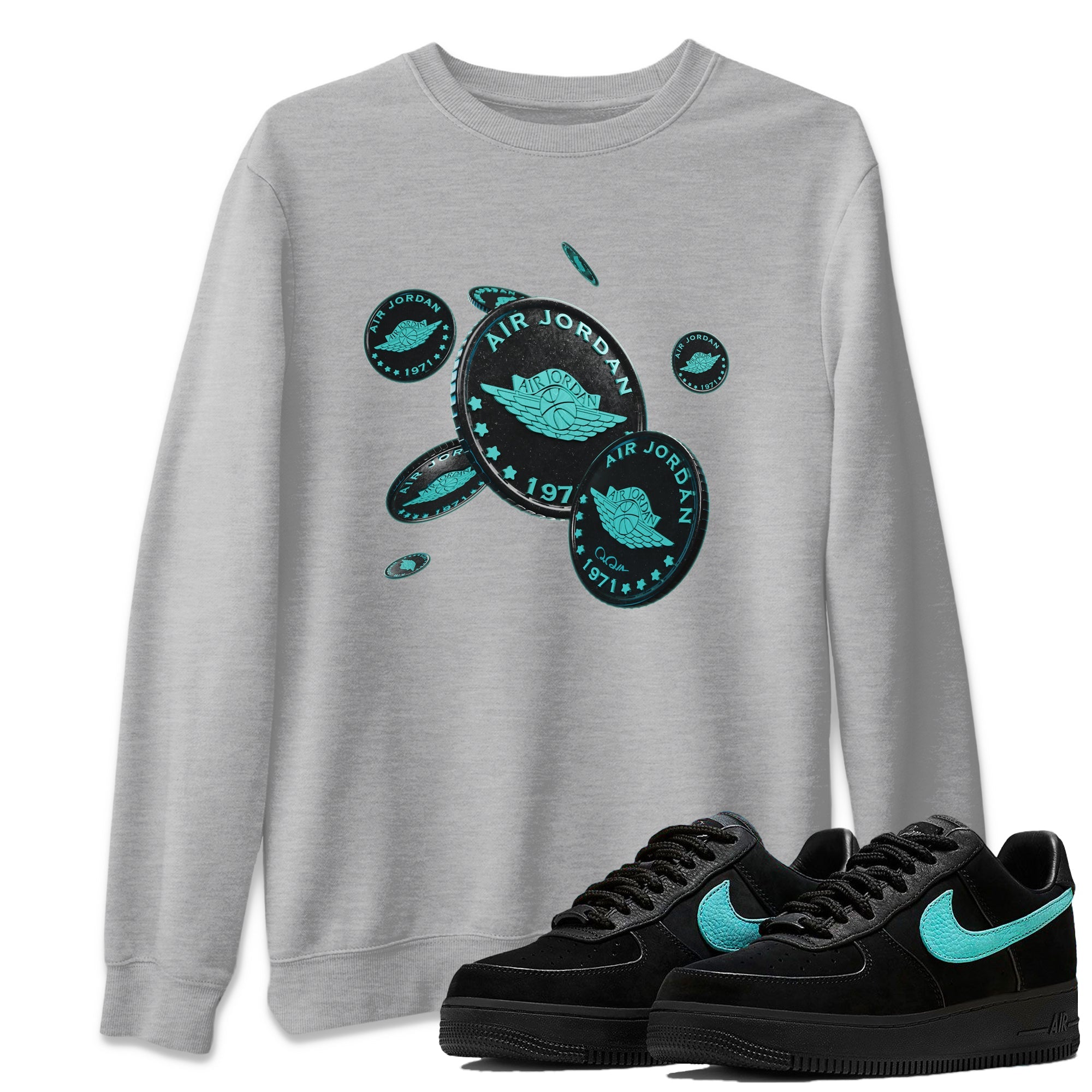 Air Force 1 Tiffany Sneaker Match Tees Coin Drop Sneaker Tees Nike Tiffany AF1Sneaker Release Tees Unisex Shirts Heather Grey 1