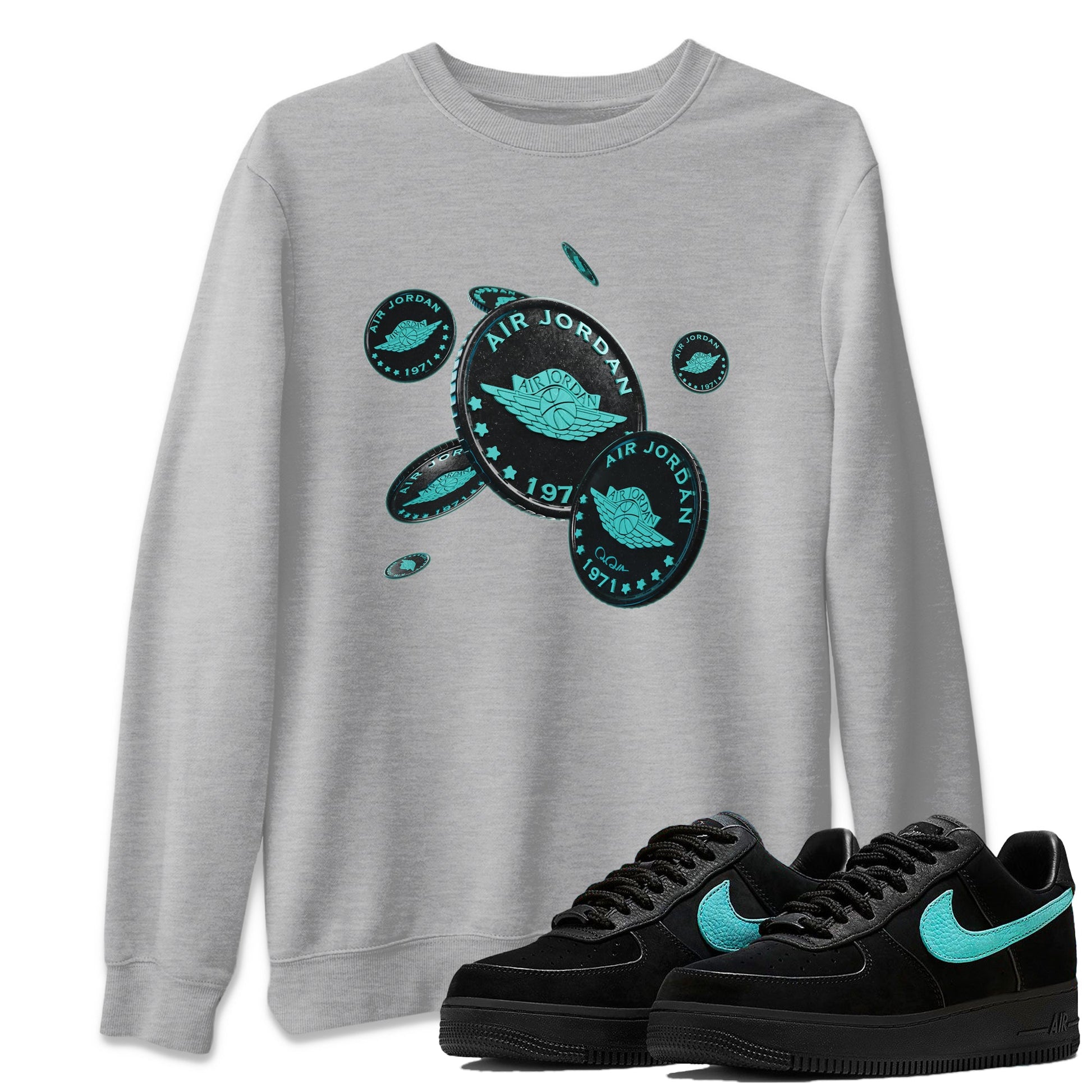 Air Force 1 Tiffany Sneaker Match Tees Coin Drop Sneaker Tees Nike Tiffany AF1Sneaker Release Tees Unisex Shirts Heather Grey 1