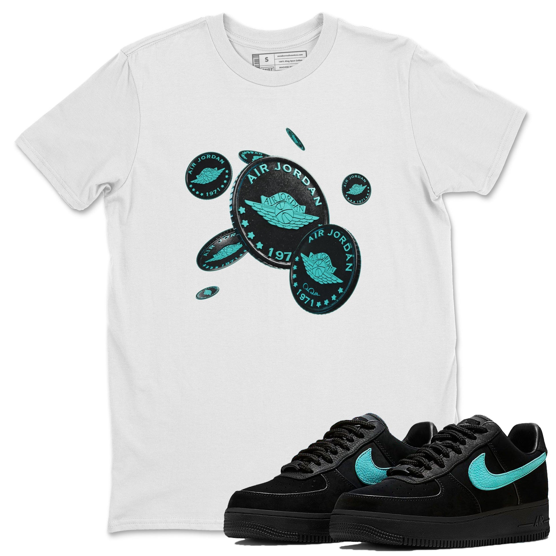 Air Force 1 Tiffany Sneaker Match Tees Coin Drop Sneaker Tees Nike Tiffany AF1Sneaker Release Tees Unisex Shirts White 1