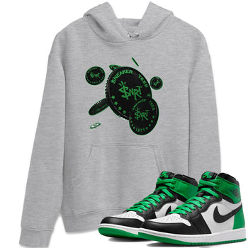 Air Jordan 1 Celtics Sneaker Match Tees Coin Drop Sneaker Tees AJ1 High OG Lucky Green Sneaker Release Tees Unisex Shirts Heather Grey 1