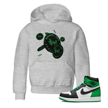 Air Jordan 1 Celtics Sneaker Match Tees Coin Drop Sneaker Tees AJ1 High OG Lucky Green Sneaker Release Tees Kids Shirts Heather Grey 1