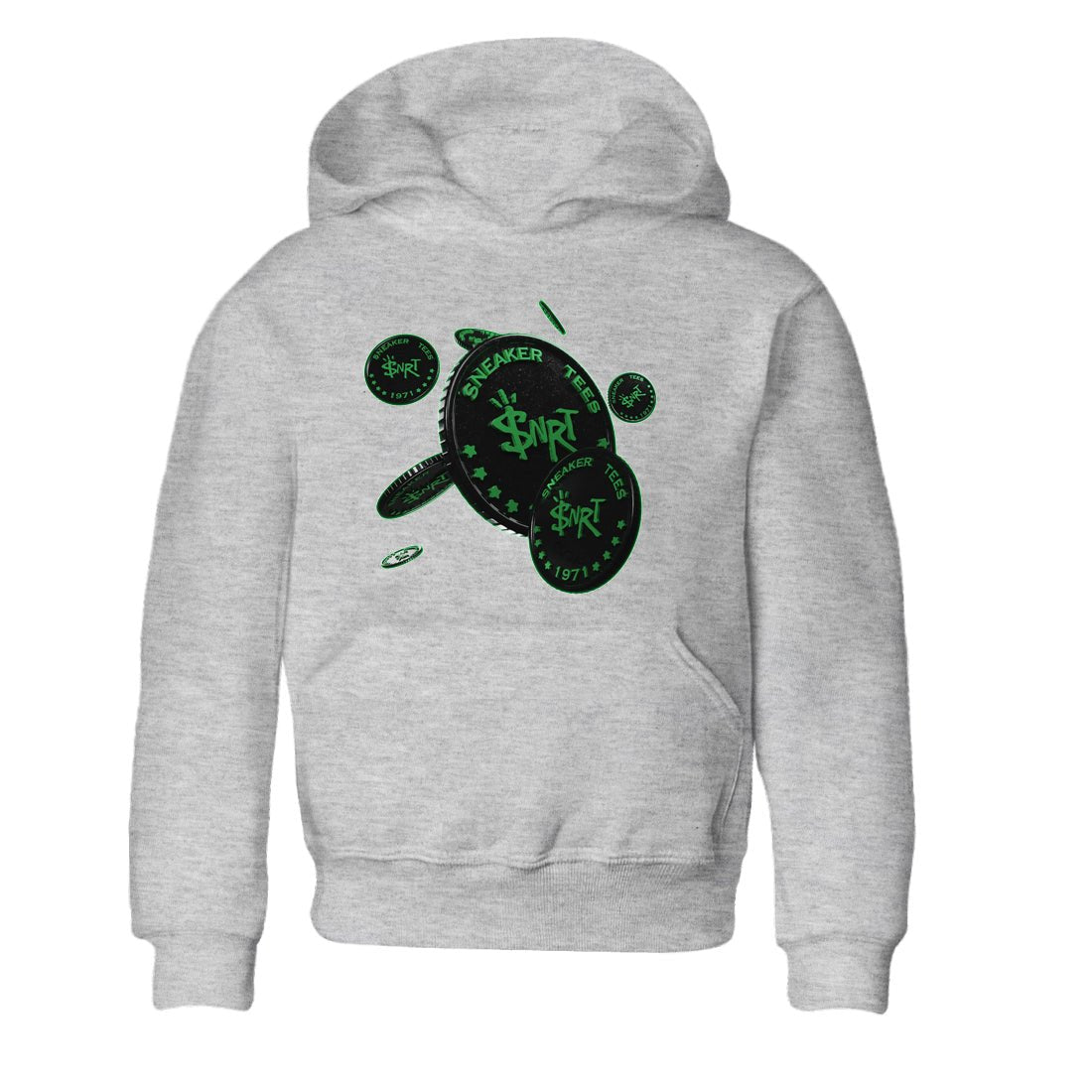 Air Jordan 1 Celtics Sneaker Match Tees Coin Drop Sneaker Tees AJ1 High OG Lucky Green Sneaker Release Tees Kids Shirts Heather Grey 2