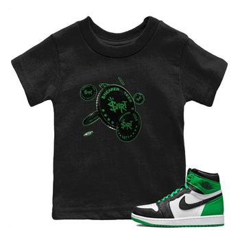 Air Jordan 1 Celtics Sneaker Match Tees Coin Drop Sneaker Tees AJ1 High OG Lucky Green Sneaker Release Tees Kids Shirts Black 1