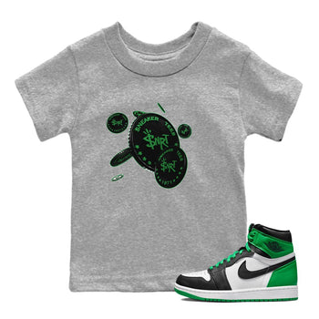 Air Jordan 1 Celtics Sneaker Match Tees Coin Drop Sneaker Tees AJ1 High OG Lucky Green Sneaker Release Tees Kids Shirts Heather Grey 1