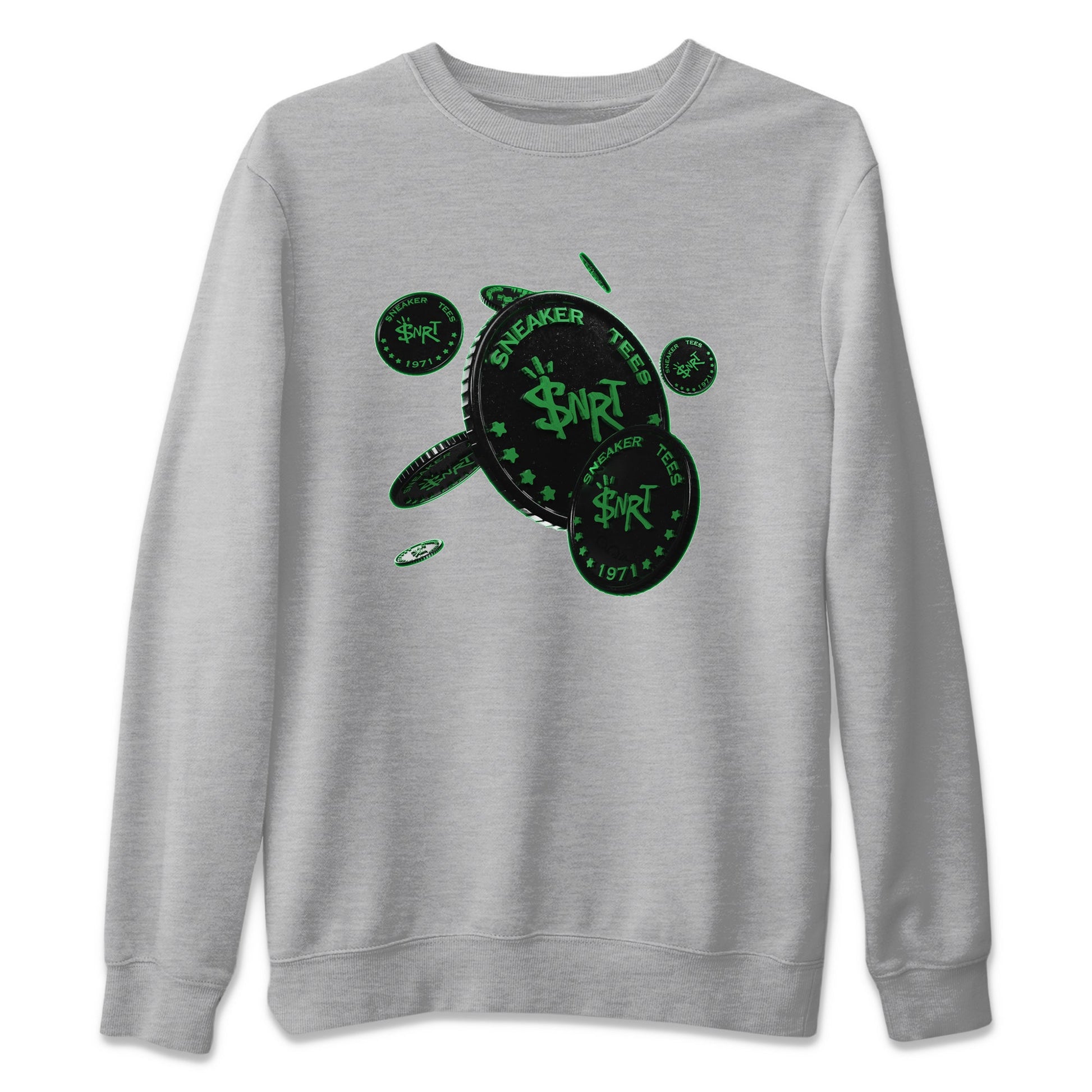 Air Jordan 1 Celtics Sneaker Match Tees Coin Drop Sneaker Tees AJ1 High OG Lucky Green Sneaker Release Tees Unisex Shirts Heather Grey 2