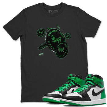 Air Jordan 1 Celtics Sneaker Match Tees Coin Drop Sneaker Tees AJ1 High OG Lucky Green Sneaker Release Tees Unisex Shirts Black 1