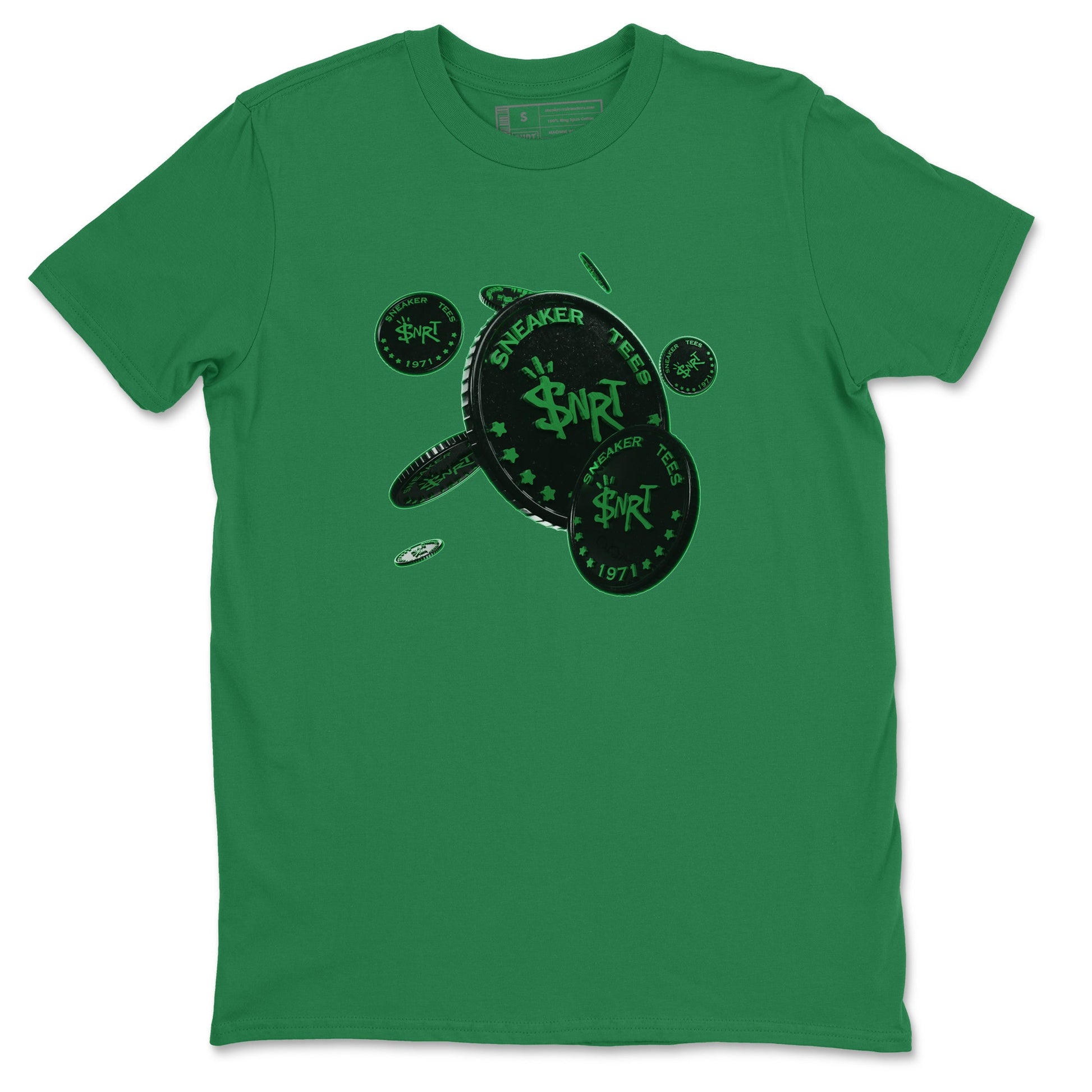 Air Jordan 1 Celtics Sneaker Match Tees Coin Drop Sneaker Tees AJ1 High OG Lucky Green Sneaker Release Tees Unisex Shirts Kelly Green 2
