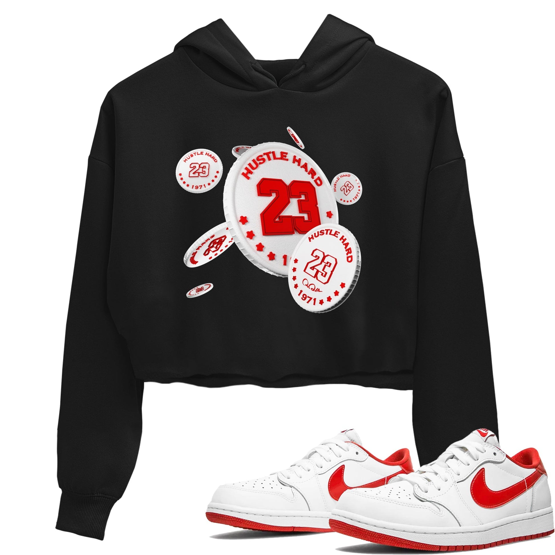 Jordan 1 Low University Red shirt to match jordans Coin Drop sneakertees AJ1 Low University Red SNRT Sneaker Release Tees Black 1 Crop T-Shirt