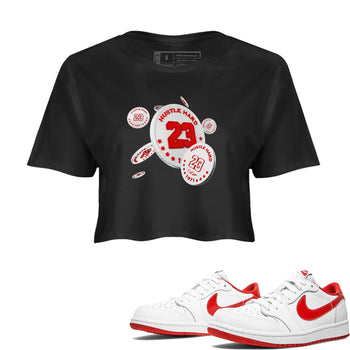 Jordan 1 Low University Red shirt to match jordans Coin Drop sneakertees AJ1 Low University Red SNRT Sneaker Release Tees Black 1 Crop T-Shirt