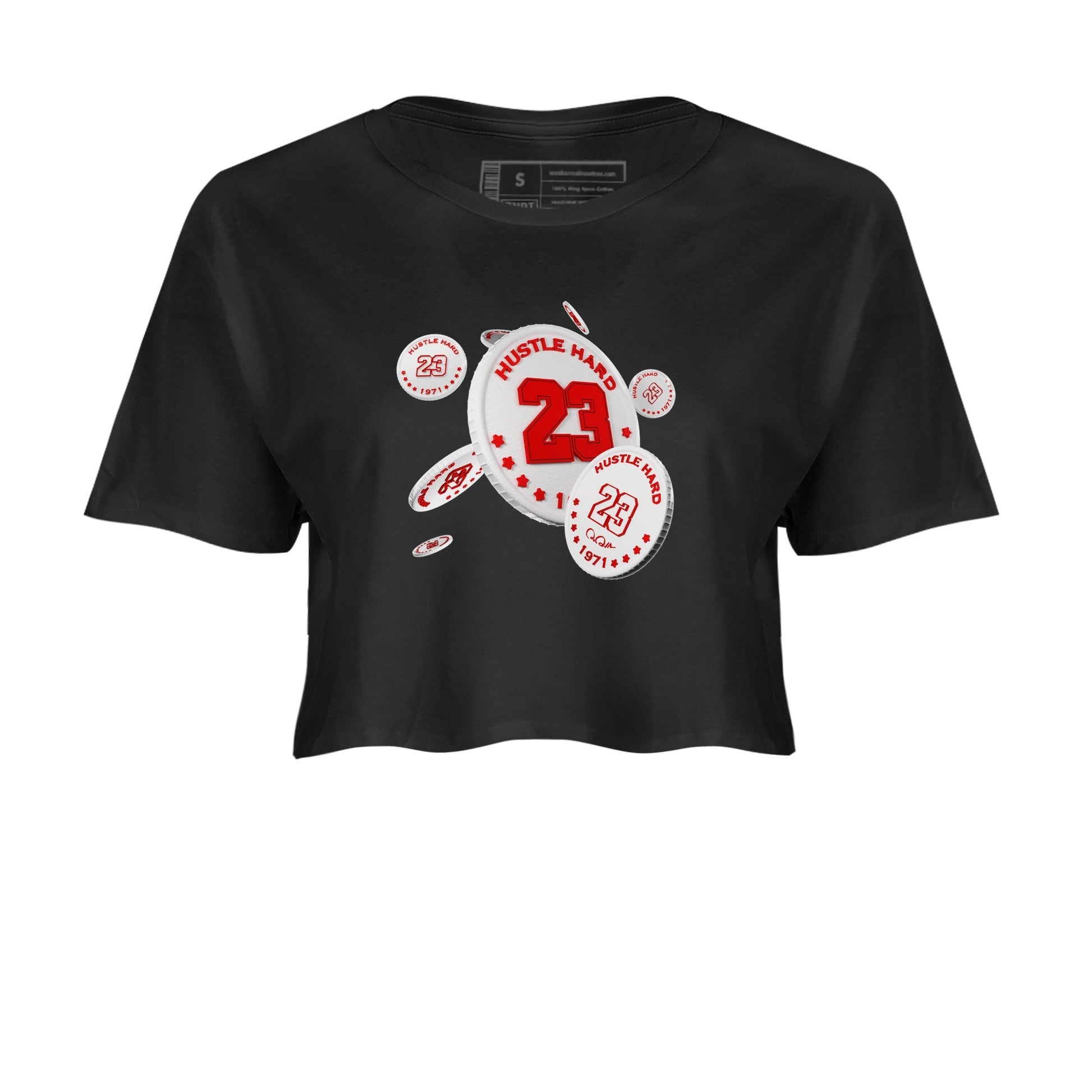 Jordan 1 Low University Red shirt to match jordans Coin Drop sneakertees AJ1 Low University Red SNRT Sneaker Release Tees Black 2 Crop T-Shirt