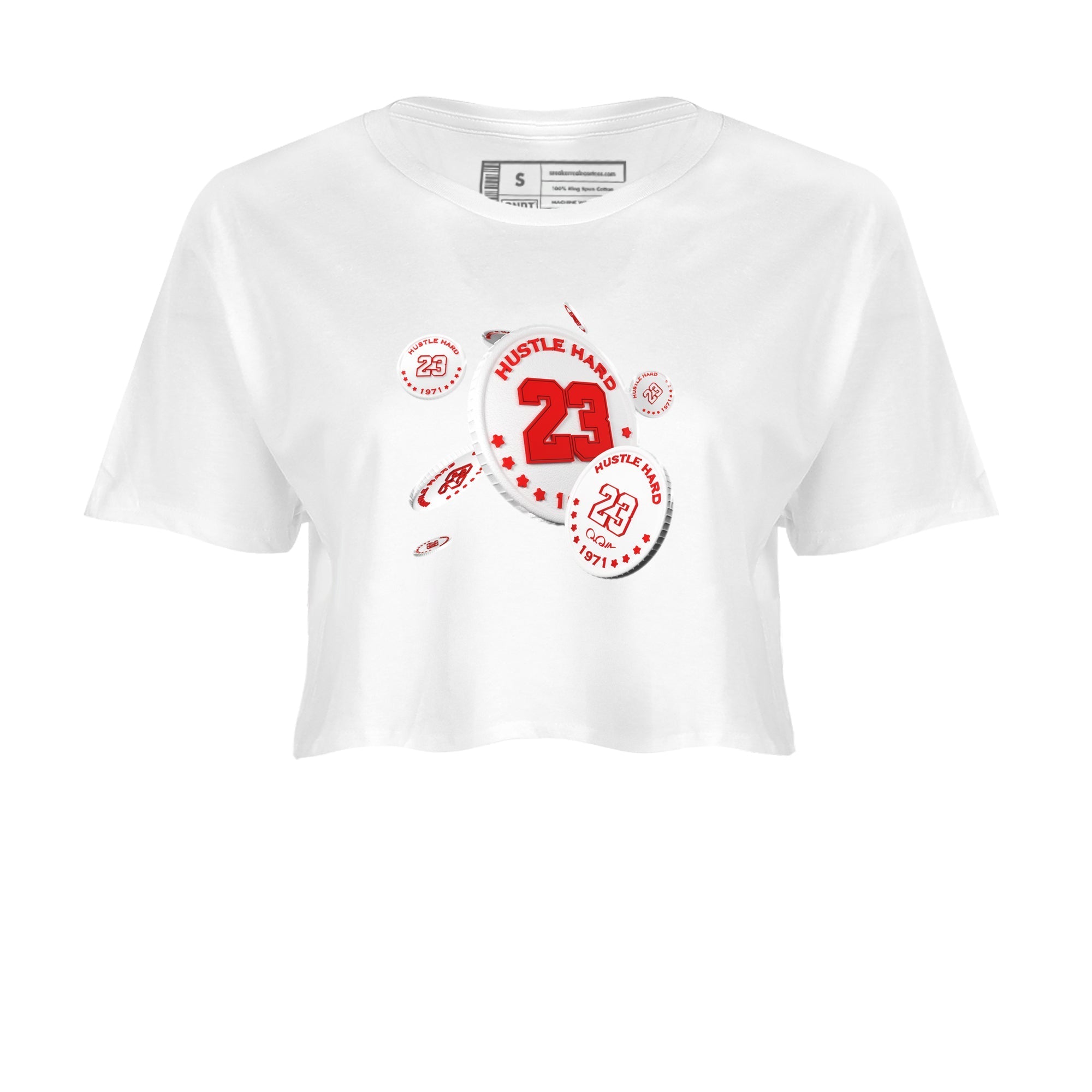 Jordan 1 Low University Red shirt to match jordans Coin Drop sneakertees AJ1 Low University Red SNRT Sneaker Release Tees White 2 Crop T-Shirt