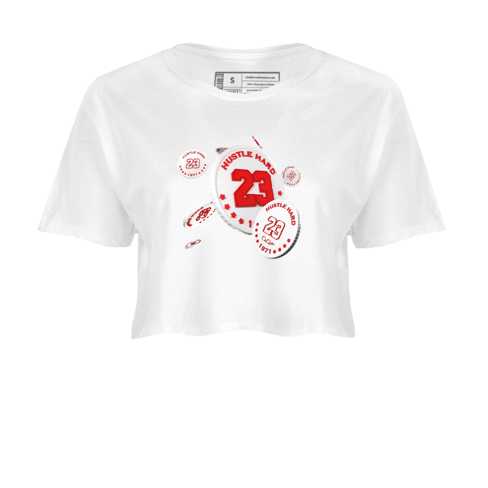 Jordan 1 Low University Red shirt to match jordans Coin Drop sneakertees AJ1 Low University Red SNRT Sneaker Release Tees White 2 Crop T-Shirt
