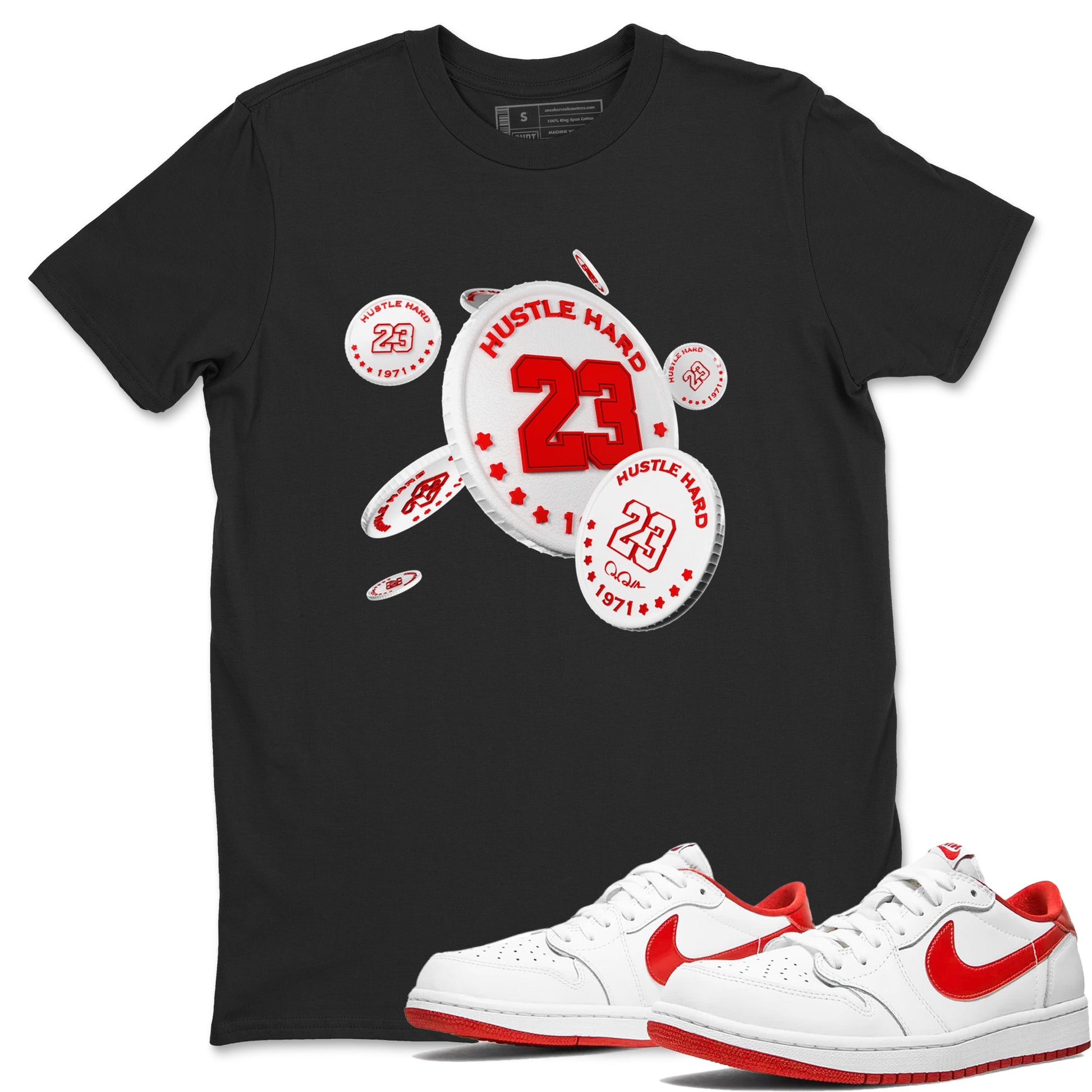Jordan 1 Low University Red shirt to match jordans Coin Drop sneakertees AJ1 Low University Red SNRT Sneaker Release Tees Unisex Black 1 T-Shirt