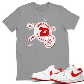 Jordan 1 Low University Red shirt to match jordans Coin Drop sneakertees AJ1 Low University Red SNRT Sneaker Release Tees Unisex Heather Grey 1 T-Shirt