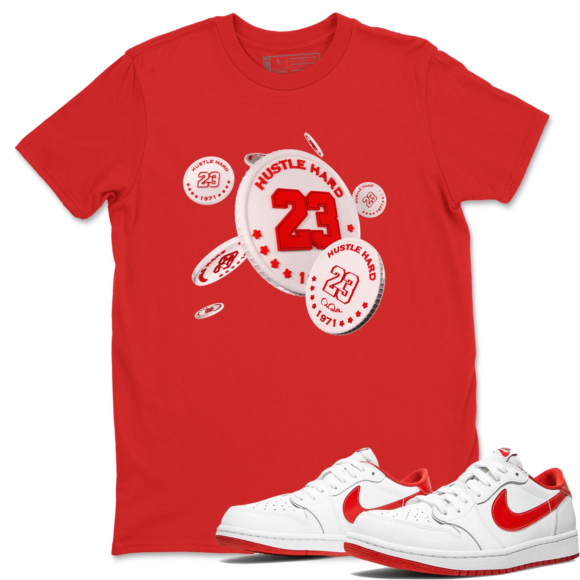 Jordan 1 Low University Red shirt to match jordans Coin Drop sneakertees AJ1 Low University Red SNRT Sneaker Release Tees Unisex Red 1 T-Shirt