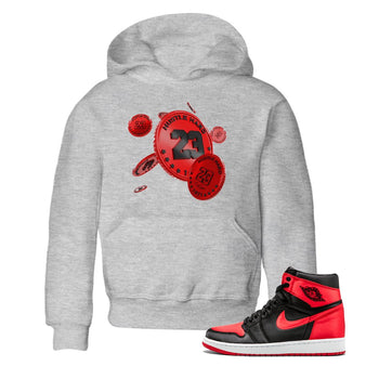 Air Jordan 1 Satin Bred Sneaker Match Tees Coin Drop Sneaker Tees AJ1 Satin Bred Sneaker Release Tees Kids Shirts Heather Grey 1
