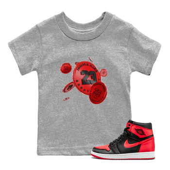 Air Jordan 1 Satin Bred Sneaker Match Tees Coin Drop Sneaker Tees AJ1 Satin Bred Sneaker Release Tees Kids Shirts Heather Grey 1