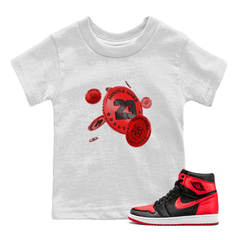 Air Jordan 1 Satin Bred Sneaker Match Tees Coin Drop Sneaker Tees AJ1 Satin Bred Sneaker Release Tees Kids Shirts White 1