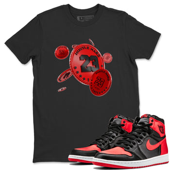 Air Jordan 1 Satin Bred Sneaker Match Tees Coin Drop Sneaker Tees AJ1 Satin Bred Sneaker Release Tees Unisex Shirts Black 1