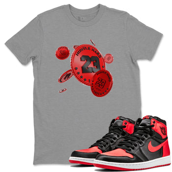 Air Jordan 1 Satin Bred Sneaker Match Tees Coin Drop Sneaker Tees AJ1 Satin Bred Sneaker Release Tees Unisex Shirts Heather Grey 1