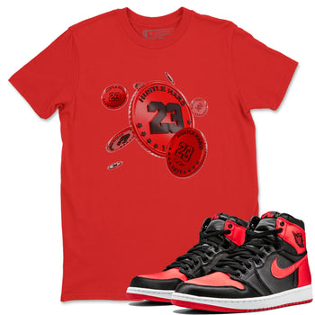 Air Jordan 1 Satin Bred Sneaker Match Tees Coin Drop Sneaker Tees AJ1 Satin Bred Sneaker Release Tees Unisex Shirts Red 1