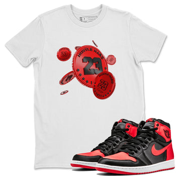 Air Jordan 1 Satin Bred Sneaker Match Tees Coin Drop Sneaker Tees AJ1 Satin Bred Sneaker Release Tees Unisex Shirts White 1