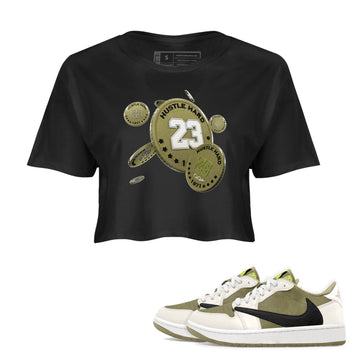 Air Jordan 1 Travis Scott Golf shirt to match jordans Coin Drop sneaker tees AJ1 lowTravis Scott Golf SNRT Sneaker Release Tees Black 1 Crop T-Shirt