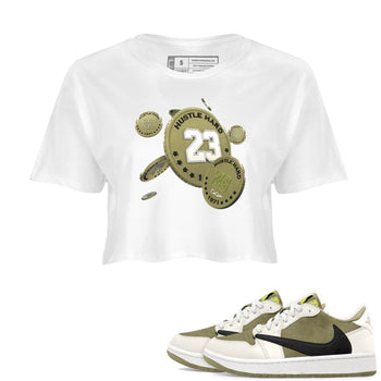 Air Jordan 1 Travis Scott Golf shirt to match jordans Coin Drop sneaker tees AJ1 lowTravis Scott Golf SNRT Sneaker Release Tees White 1 Crop T-Shirt