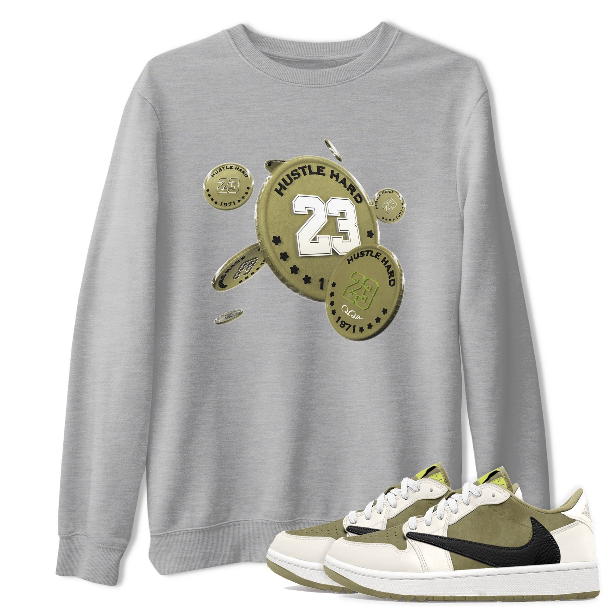 Air Jordan 1 Travis Scott Golf shirt to match jordans Coin Drop sneaker tees AJ1 lowTravis Scott Golf SNRT Sneaker Release Tees Unisex Heather Grey 1 T-Shirt
