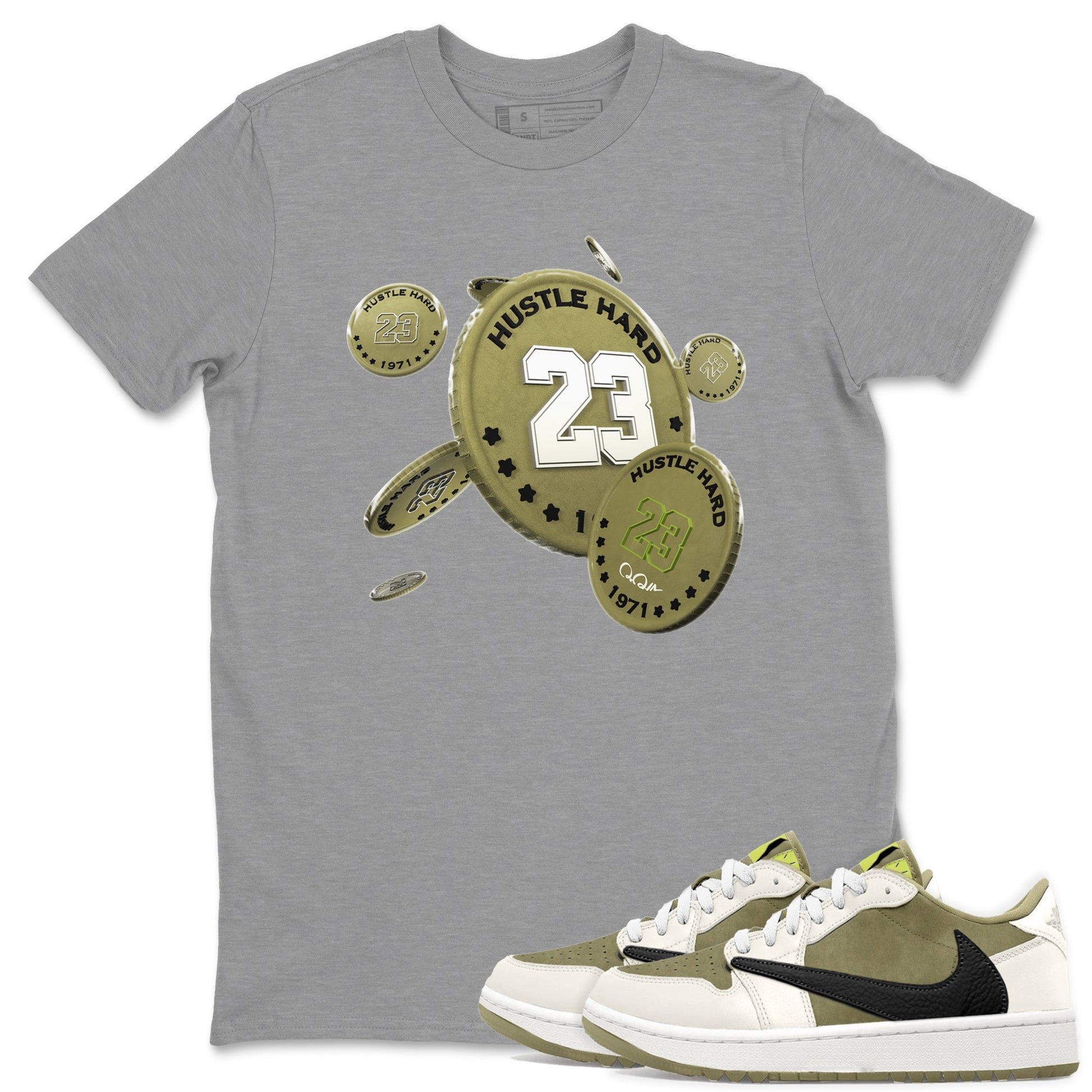 Air Jordan 1 Travis Scott Golf shirt to match jordans Coin Drop sneaker tees AJ1 lowTravis Scott Golf SNRT Sneaker Release Tees Unisex Heather Grey 1 T-Shirt