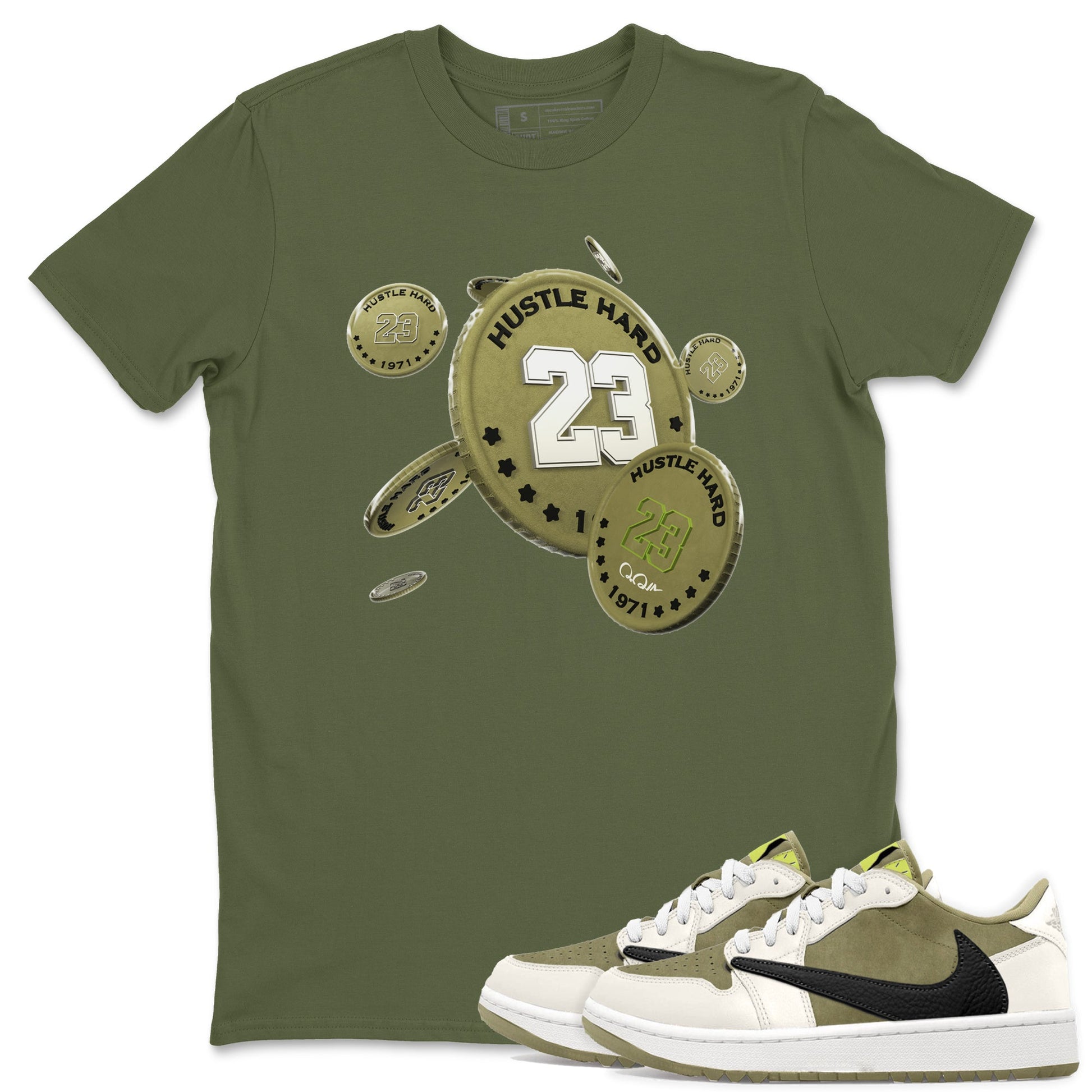 Air Jordan 1 Travis Scott Golf shirt to match jordans Coin Drop sneaker tees AJ1 lowTravis Scott Golf SNRT Sneaker Release Tees Unisex Military Green 1 T-Shirt