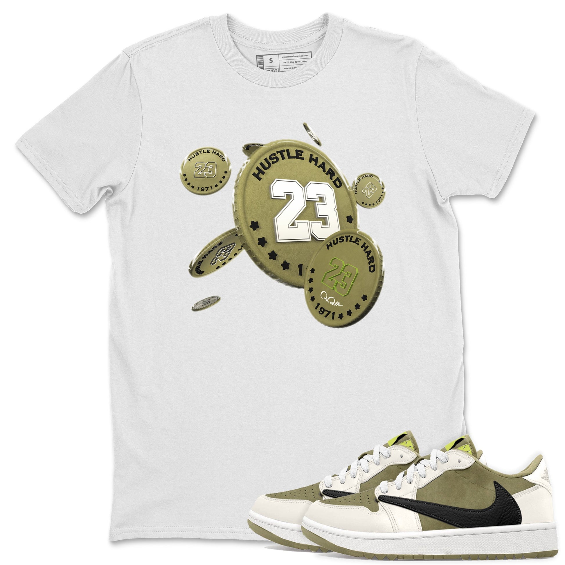 Air Jordan 1 Travis Scott Golf shirt to match jordans Coin Drop sneaker tees AJ1 lowTravis Scott Golf SNRT Sneaker Release Tees Unisex White 1 T-Shirt