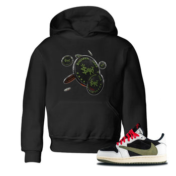 Air Jordan 1 Travis Scott Olive Sneaker Match Tees Coin Drop Sneaker Tees AJ1 OG Travis Scott Olive Sneaker Release Tees Kids Shirts Black 1