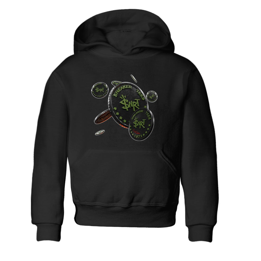 Air Jordan 1 Travis Scott Olive Sneaker Match Tees Coin Drop Sneaker Tees AJ1 OG Travis Scott Olive Sneaker Release Tees Kids Shirts Black 2