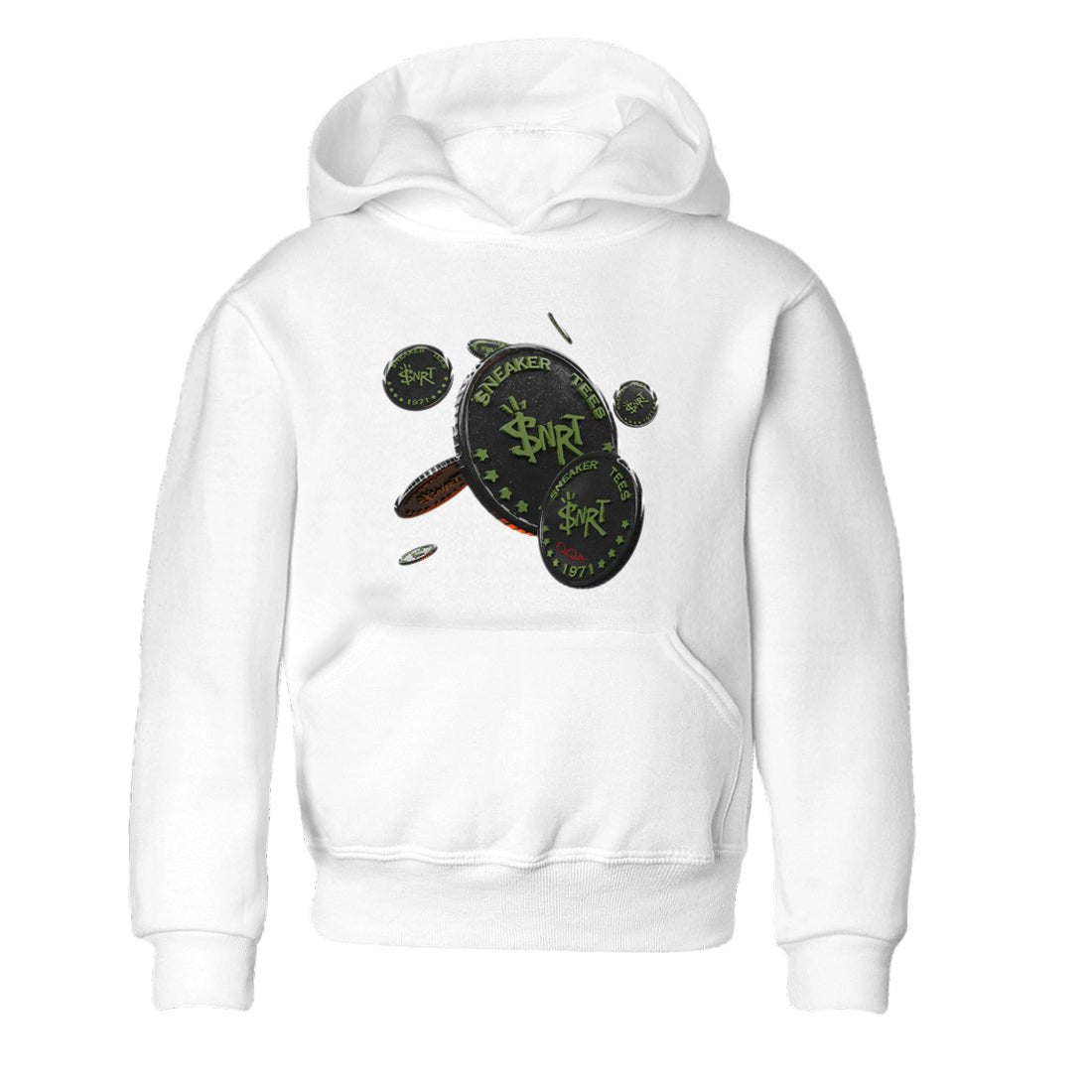 Air Jordan 1 Travis Scott Olive Sneaker Match Tees Coin Drop Sneaker Tees AJ1 OG Travis Scott Olive Sneaker Release Tees Kids Shirts White 2