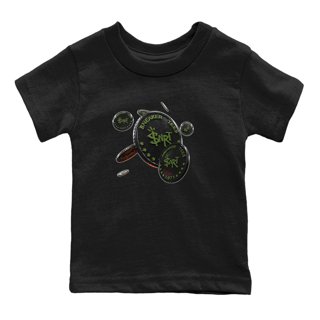 Air Jordan 1 Travis Scott Olive Sneaker Match Tees Coin Drop Sneaker Tees AJ1 OG Travis Scott Olive Sneaker Release Tees Kids Shirts Black 2