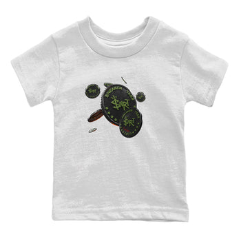 Air Jordan 1 Travis Scott Olive Sneaker Match Tees Coin Drop Sneaker Tees AJ1 OG Travis Scott Olive Sneaker Release Tees Kids Shirts White 2