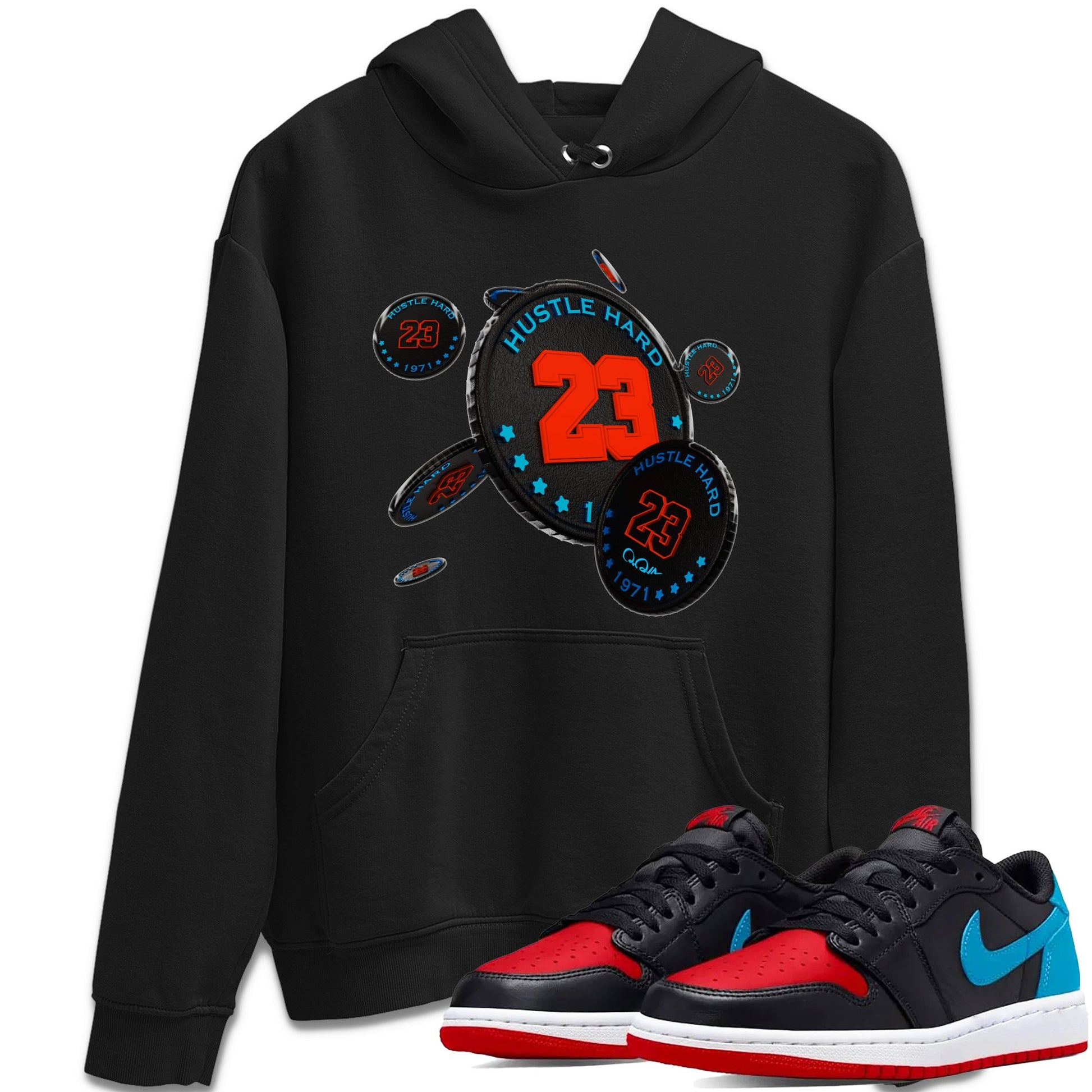 Air Jordan 1 UNC to Chicago Sneaker Match Tees Coin Drop Sneaker Tees AJ1 UNC to Chicago Sneaker Release Tees Unisex Shirts Black 1