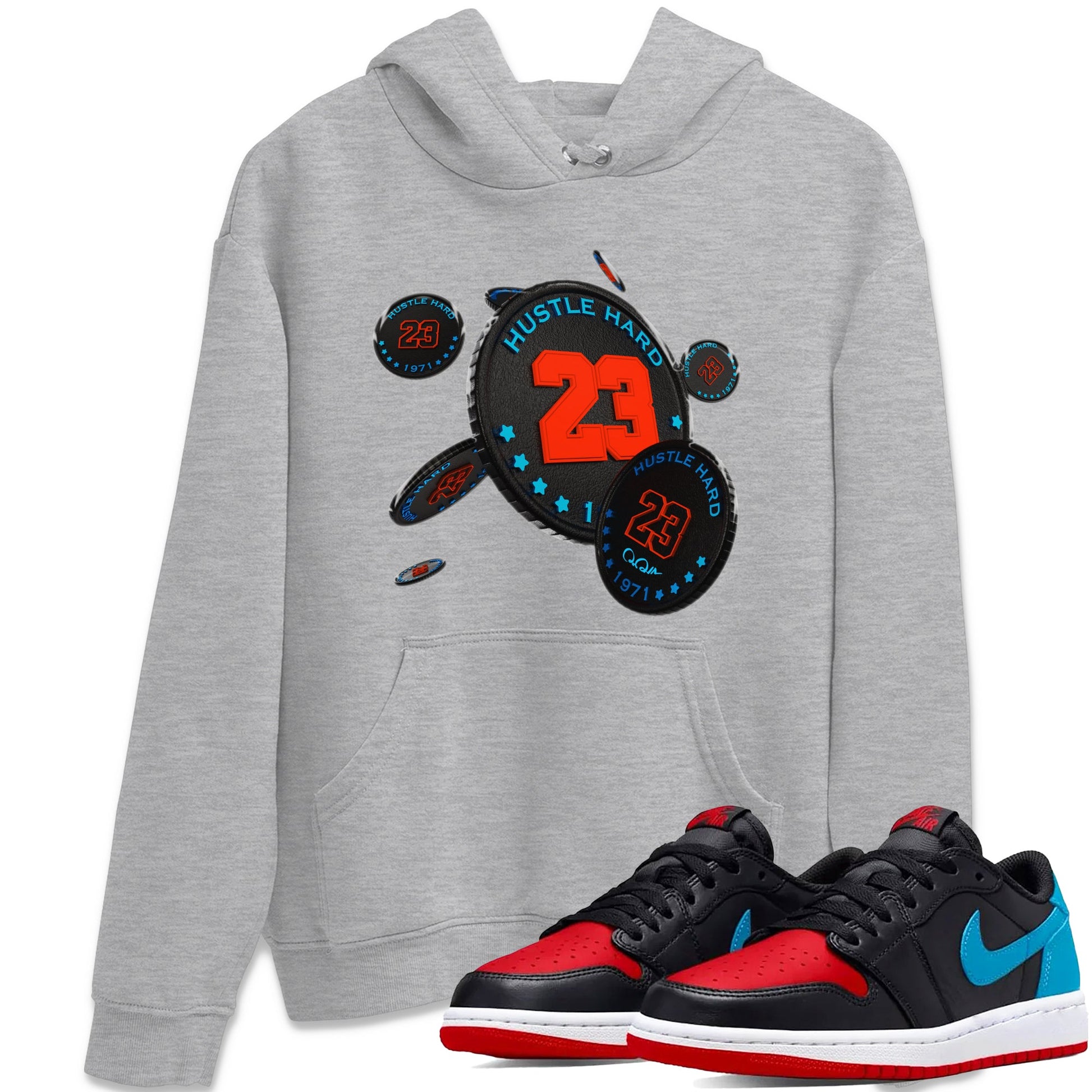 Air Jordan 1 UNC to Chicago Sneaker Match Tees Coin Drop Sneaker Tees AJ1 UNC to Chicago Sneaker Release Tees Unisex Shirts Heather Grey 1