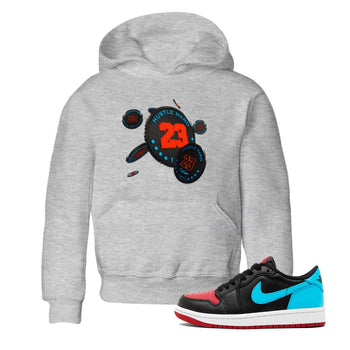 Air Jordan 1 UNC to Chicago Sneaker Match Tees Coin Drop Sneaker Tees AJ1 UNC to Chicago Sneaker Release Tees Kids Shirts Heather Grey 1