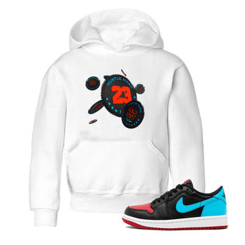 Air Jordan 1 UNC to Chicago Sneaker Match Tees Coin Drop Sneaker Tees AJ1 UNC to Chicago Sneaker Release Tees Kids Shirts White 1